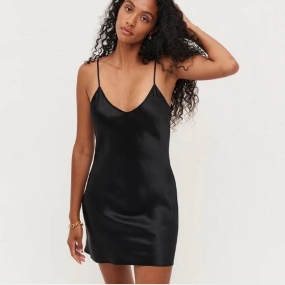 Reformation medium black silk slip dress